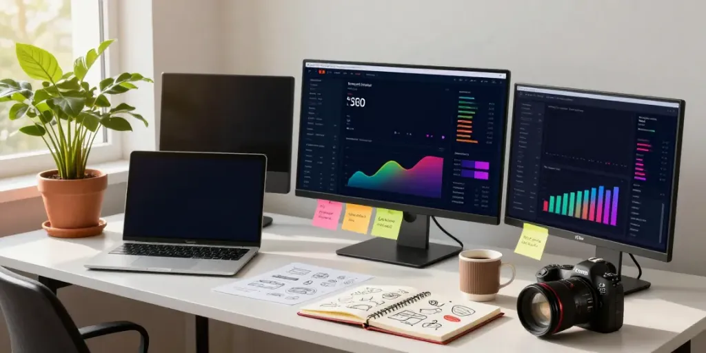 Digital marketer using instant indexing tools in a bright workspace