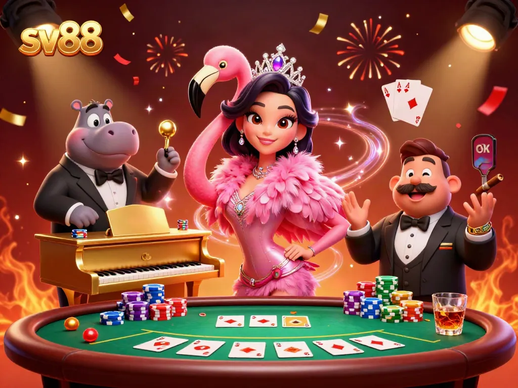 Experience thrilling gameplay at sv88 with vibrant casino characters and dynamic gaming elements.