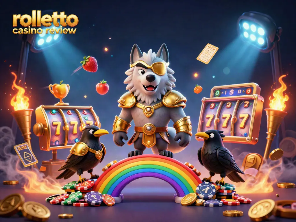 Engage with the rolletto casino review through a vibrant 3D illustration showcasing exciting casino elements and characters.