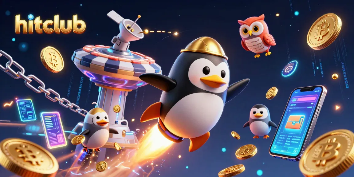Experience thrilling gameplay at hitclub with a golden penguin soaring towards a vibrant casino!