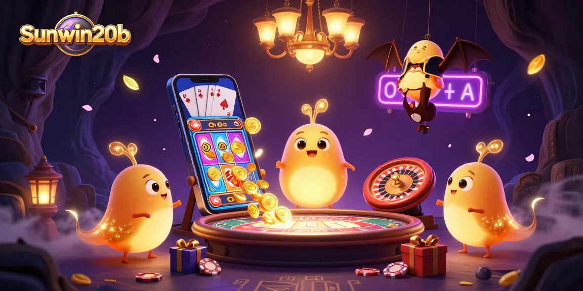 Engage with sunwin20b through a vibrant 3D casino scene illuminated by glowworms and featuring dynamic game elements.