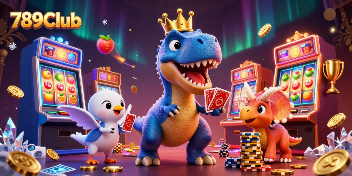 Engage in the thrill of winning at 789Club with dynamic slot games and cheerful dinosaur characters.